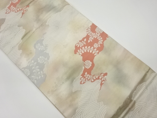 JAPANESE KIMONO / VINTAGE NAGOYA OBI / WOVEN ROUGH WAVE & FLOWER ARABESQUE